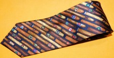 ALYNN NECKWEAR MADE IN USA BROWN/RED/YELLOW CIGAR MOTIF TIE - DESIGNER TIES.