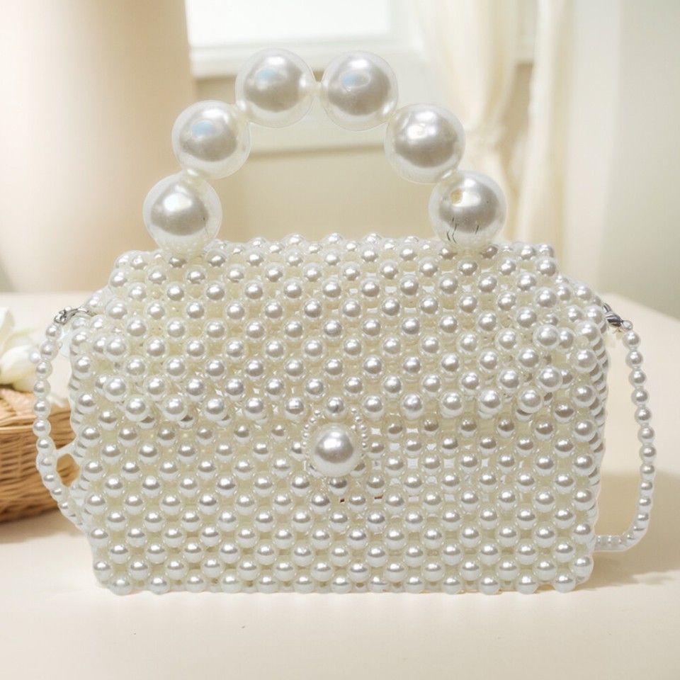 Pearl Beaded Clutch Bag Handmade Woven Women Crossbody Bag Handbag