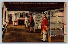 Postcard NY Fort Ticonderoga Museum South Barracks Uniforms Linen E971