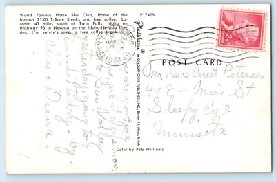 Carte Postale Idaho 1953 - Horse Shu Club Home Twin Falls Nevada Machine à Sous