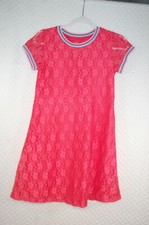 Girls CORAL PUNCH S/S LACE DRESS Above Knee STRIPED TRIM Lined L 10-12 PLUS