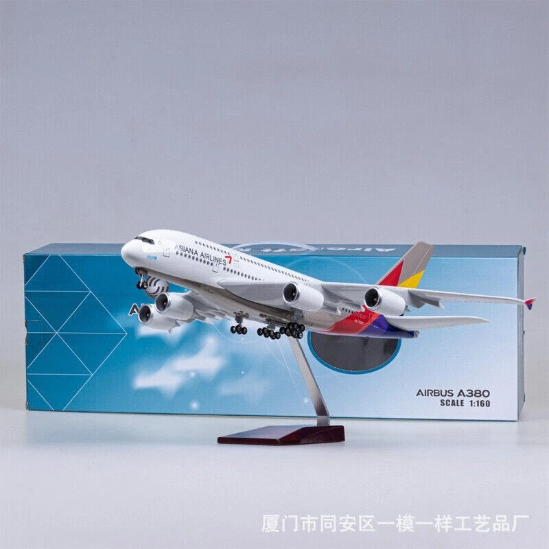 Modelo de avión Airbus A380 de Asiana Airlines 1:160 con luces LED de cabina y juguetes de pie Foto 3 de 4