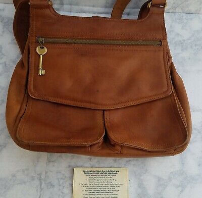 Women's FOSSIL Handbag Black & Brown Leather Silver Hardware Purse | eBay