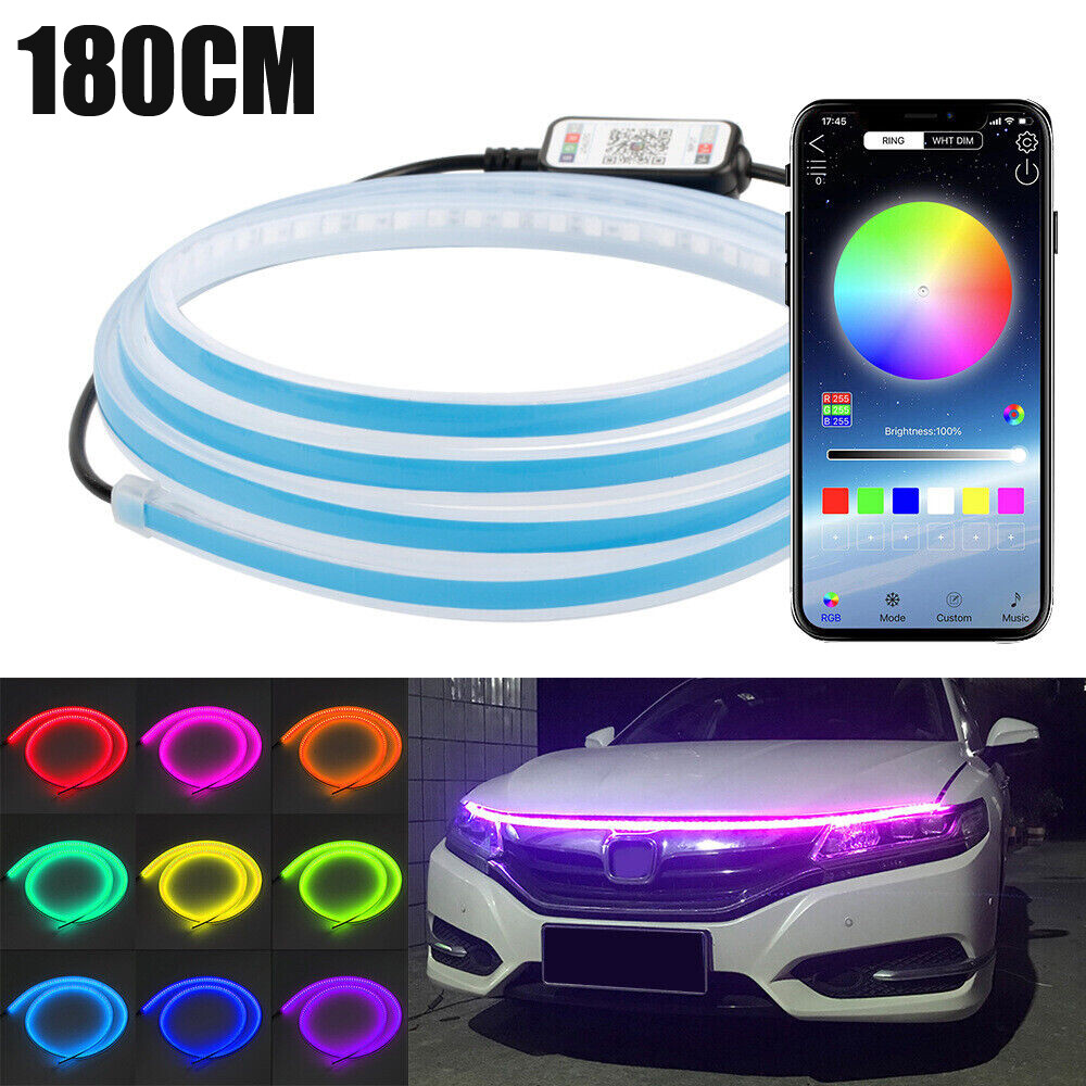 RGB LED Car Hood Strip Lights with Daytime Running & Turn Signals