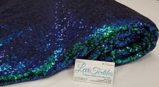 Iridescent Green Blue Peacock Glitz Sequin Fabric / 3mm Sequin on Poly Mesh BTY