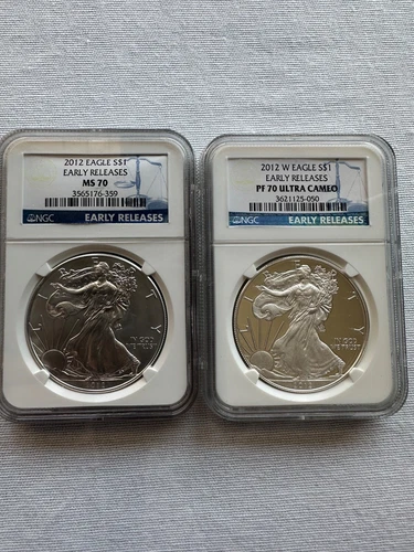 2012 Silver American Eagle PF 70 Ultra Cameo / MS-70 NGC - Early Releases Set