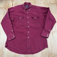 Wrangler 16/34 mens shirt western burgundy cowboy cut button up VTG X-longtail