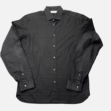 Vintage Burberry Shirt Mens 15 34 Black Striped Subtle Jacquard Spread Collar LS