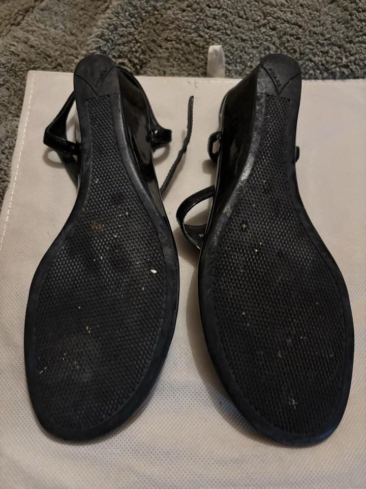 PRADA Black Patent Leather Wedge Thong Sandals with Adjustable Strap Size 39.5 - Image 4 of 4