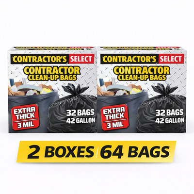 42 Gallon Contractor Trash Bags 3 Mil Heavy Duty Black 64 Bags 2 Pack
