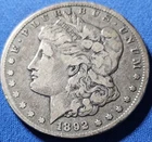 A 1892 CC Morgan Silver Dollar, Better Date 90% Silver