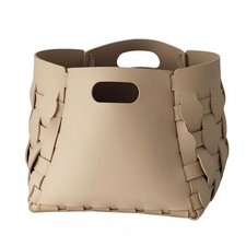 Woven Laundry Hamper Flat Base Leather Storage Container Structured