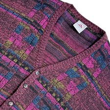 Vintage Peter Jon Cardigan Sweater XL Purple Geometric Grandpa Knit 90s Acrylic