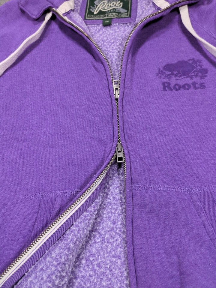 VTG Roots Canada Hoodie Purple Velour Logo Full Zip Womens Size SP Sweatshirt - Image 3 of 4