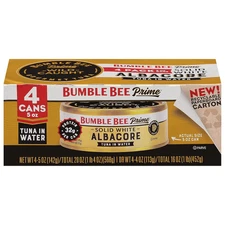 Prime Solid White Albacore Tuna in Water, 5 Oz Cans (Pack of 4) - Premium Wild C