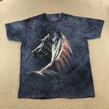 The Mountain Shirt Mens 2XL Blue American Flag Horse Graphic Tee USA Kim McElroy