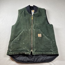 Carhartt V02 SPC Vest Green Work Wear Small Reg Made in USA Distressed/Stains