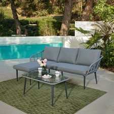 L Shape Corner Garden Furniture Set Wicker Rattan Outdoor Patio Sofa Grey