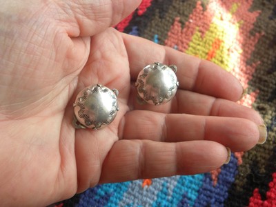 JOAN SLIFKA DOMED CONCHO STERLING SILVER CLIP ON EARRINGS   3/4''