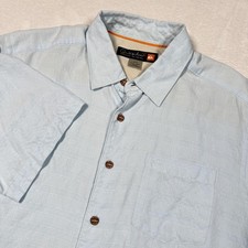 Quiksilver Waterman Shirt Mens Medium Blue Short Sleeve Button Front Casual