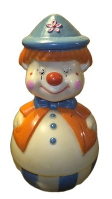 Vintage Roly Poly Clown Chime Toy Plastic 5.5'' Tall Minor Wear Overall Good Cond