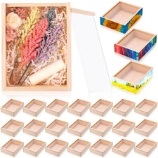 12 Pcs Unfinished Wood Boxes, Small Rectangle Crates Wooden Box with Lid for ...