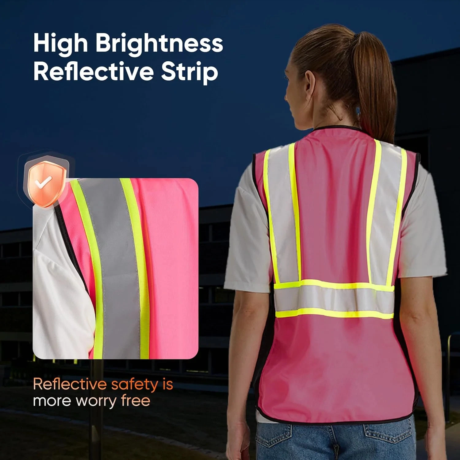 Hi Vis Safety Vest for Women,Working Drawstring waist Construction Vest with Poc - product detail image 2
