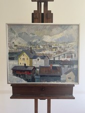 Altes norwegisches skandinavisches gerahmtes Ölgemälde der Fjorde