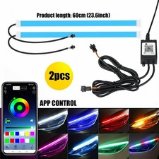 2x 60cm App Rgb Slim Sequential Flexible Led Drl Turn Signal Strip For Headlight
