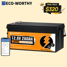 ECO-WORTHY 12V 280Ah 3584Wh Bluetooth LiFePO4 Lithium Battery For RV Home