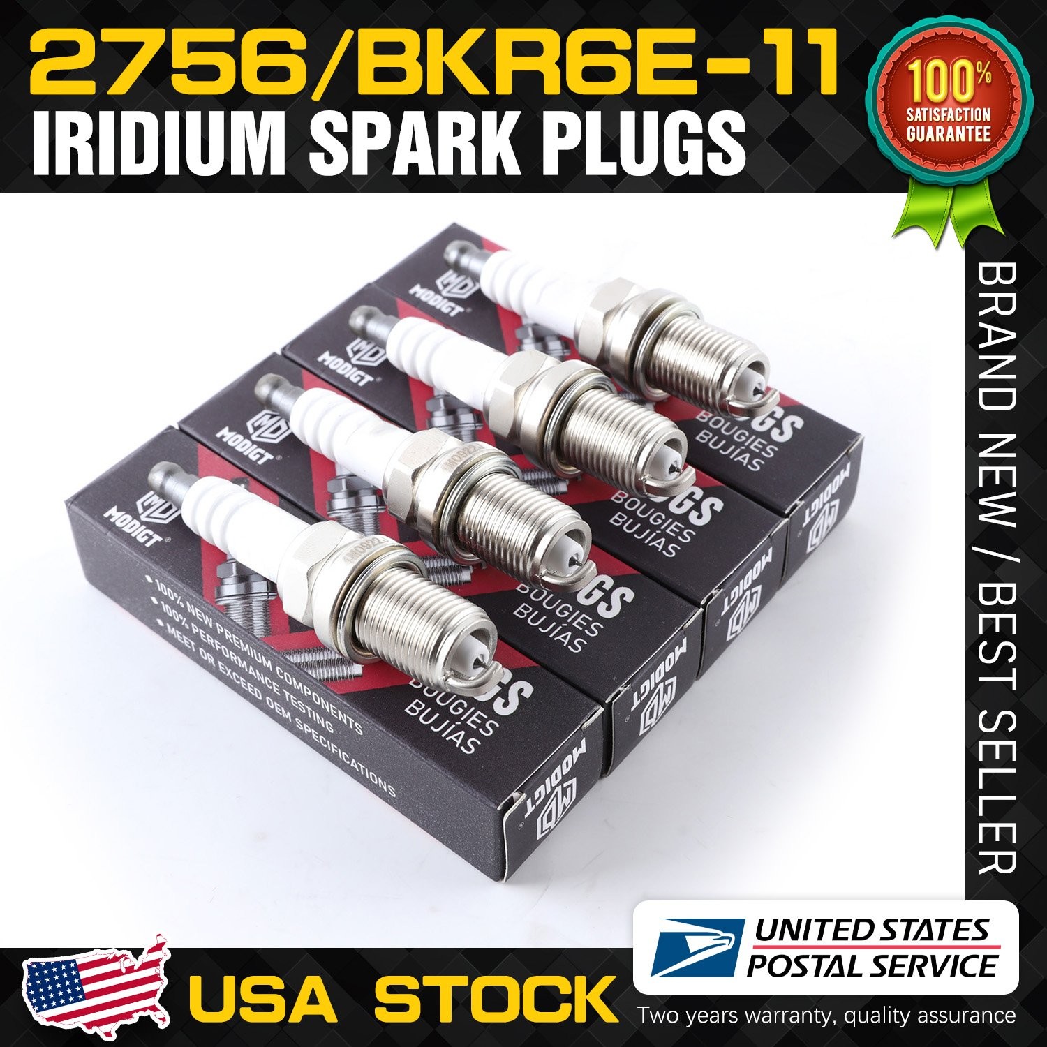 Set of 4 For NGK 2756/BKR6E-11 For NGK Modigt Resistor Spark Plugs OEM Quality