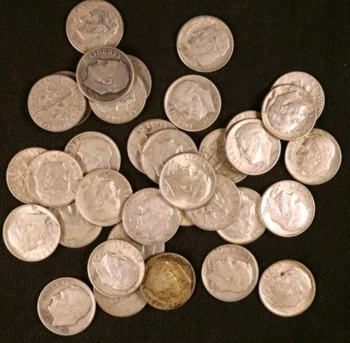 $1 Face Value US Silver Dimes Lot Of 10 Roosevelt 1946 - 1960 PDS Grades F To AU