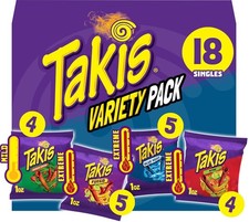 Takis 18 pc / 1 oz Variety Pack, Assorted Flavored Mixed Rolled Tortilla Chips