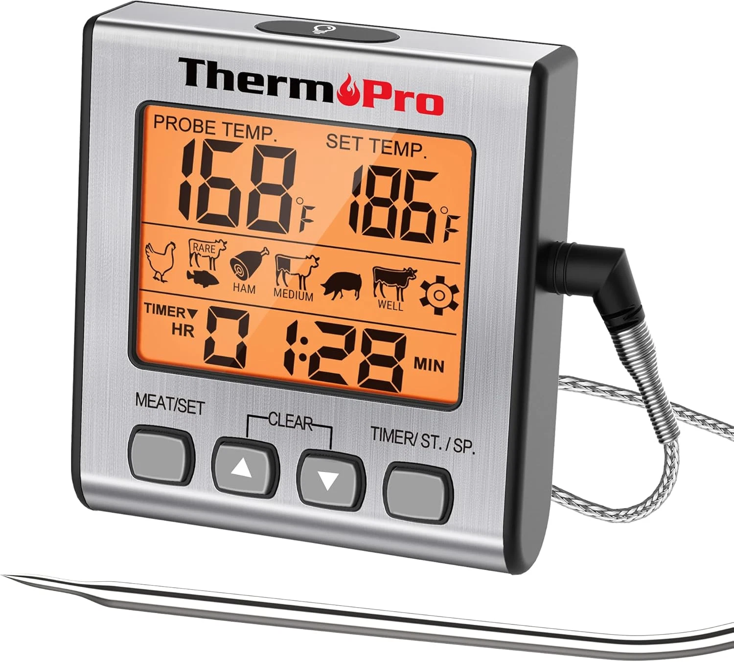 Digital Meat Thermometer for Cooking and Grilling, BBQ Food Thermometer with Bac