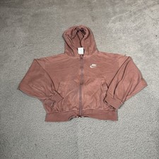 Nike Hoodie Girls Medium Pink Full Zip Swoosh Logo Athletic Sweatshirt