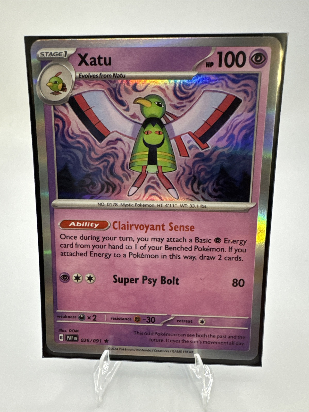 Pokemon Paldean Fates Xatu 026/091 Holo Rare Mint Condition Card