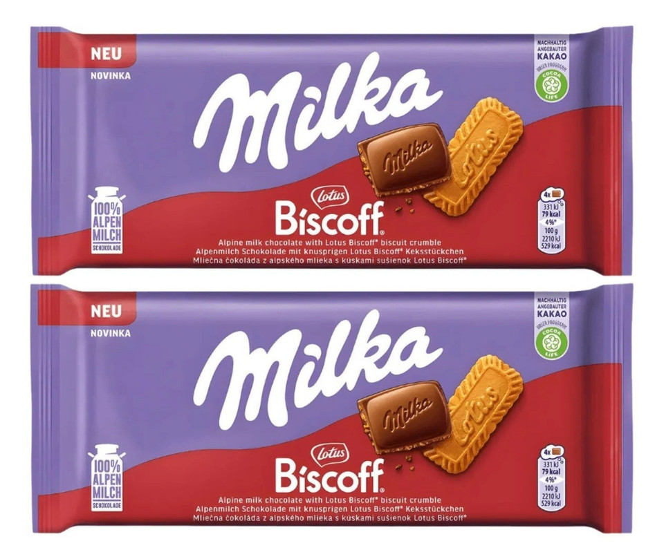 Barra de chocolate alpina Milka Lotus Biscoff - 100 g x 2 barras - viral - TikTok tendencia