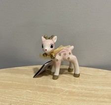 Target Wondershop Pink Retro Deer Christmas Ornament Ceramic w/ Bow  Bells New