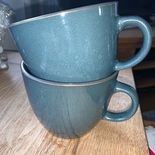NEXT - 2 x Logan Reactive Glaze Large Mugs Tea/Coffee - Teal/black - VGC