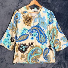 El Corte Ingl�s Paisley Blouse Size S Blue Beige Boho Viscose Festival Top