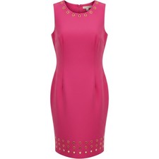 Calvin Klein Pink Grommet Sheath Dress Sleeveless Gold Hardware Sz 10