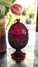 Vintage Cristal Luminarc Durand D'Arques Red Glass Egg Shaped Lidded Candy Dish