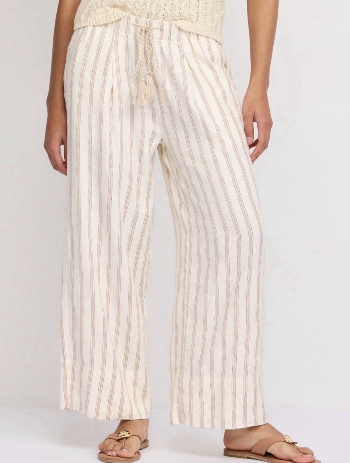 Liverpool Cream and Tan Striped Pull-On Wide Leg Pants from Stitch Fix Sz M