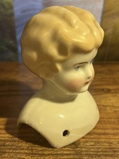Antique German glazed porcelain "china head" doll shoulder bust