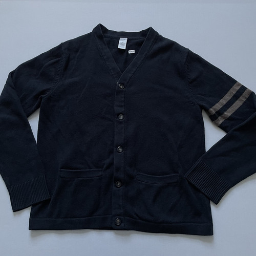Gap Sweater Mens M Navy Blue Varsity Cardigan Wool Camel Hair Grandpa Y2K - Picture 1 of 7