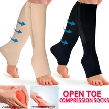 3 Pairs Zipper Compression Stocking Unisex 20-30 mmHg Sox Zip Up Open Toe Socks