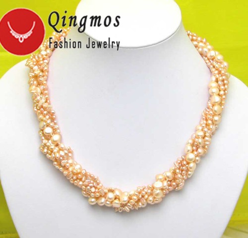 Juego combinado de 3 hilos de perlas rosadas naturales barrocas de 4-6 mm 40" 18" - Imagen 4 de 11