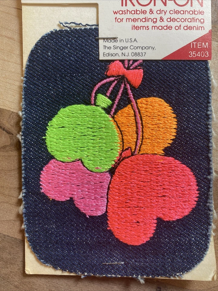 Vintage Singer Designer Embroidered Iron-On Denim Patch Neon Heart Balloons - Image 2 of 4