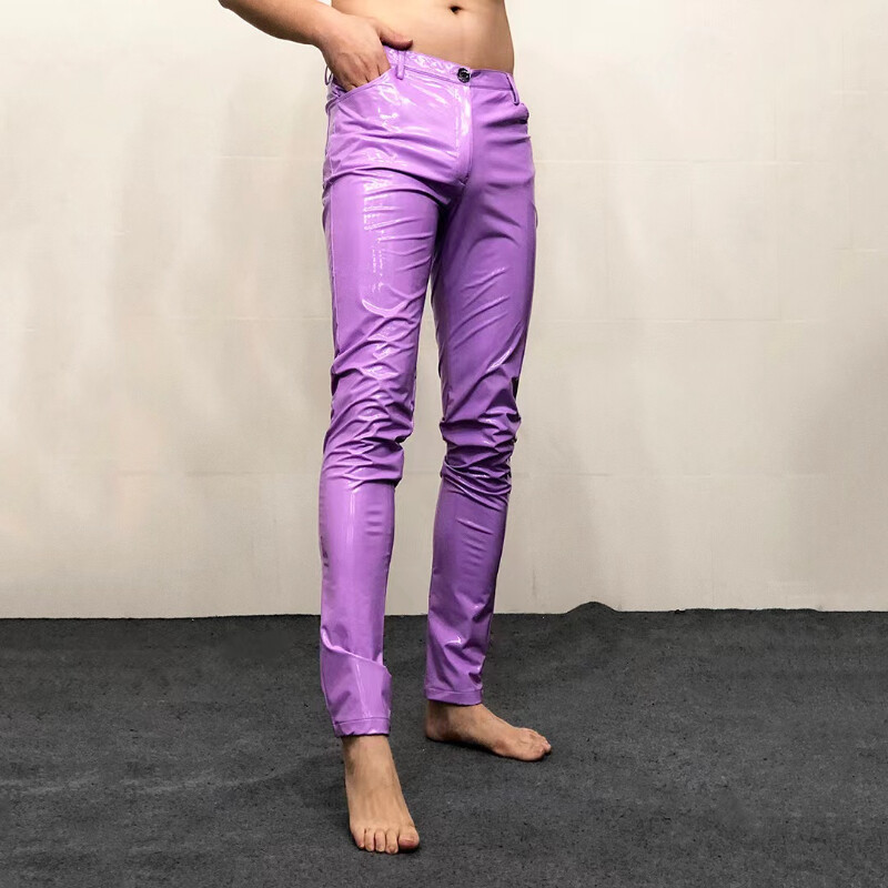 Herren Kunstleder Hose Metallisch Glänzend Lack-Optik Skinny Leggings