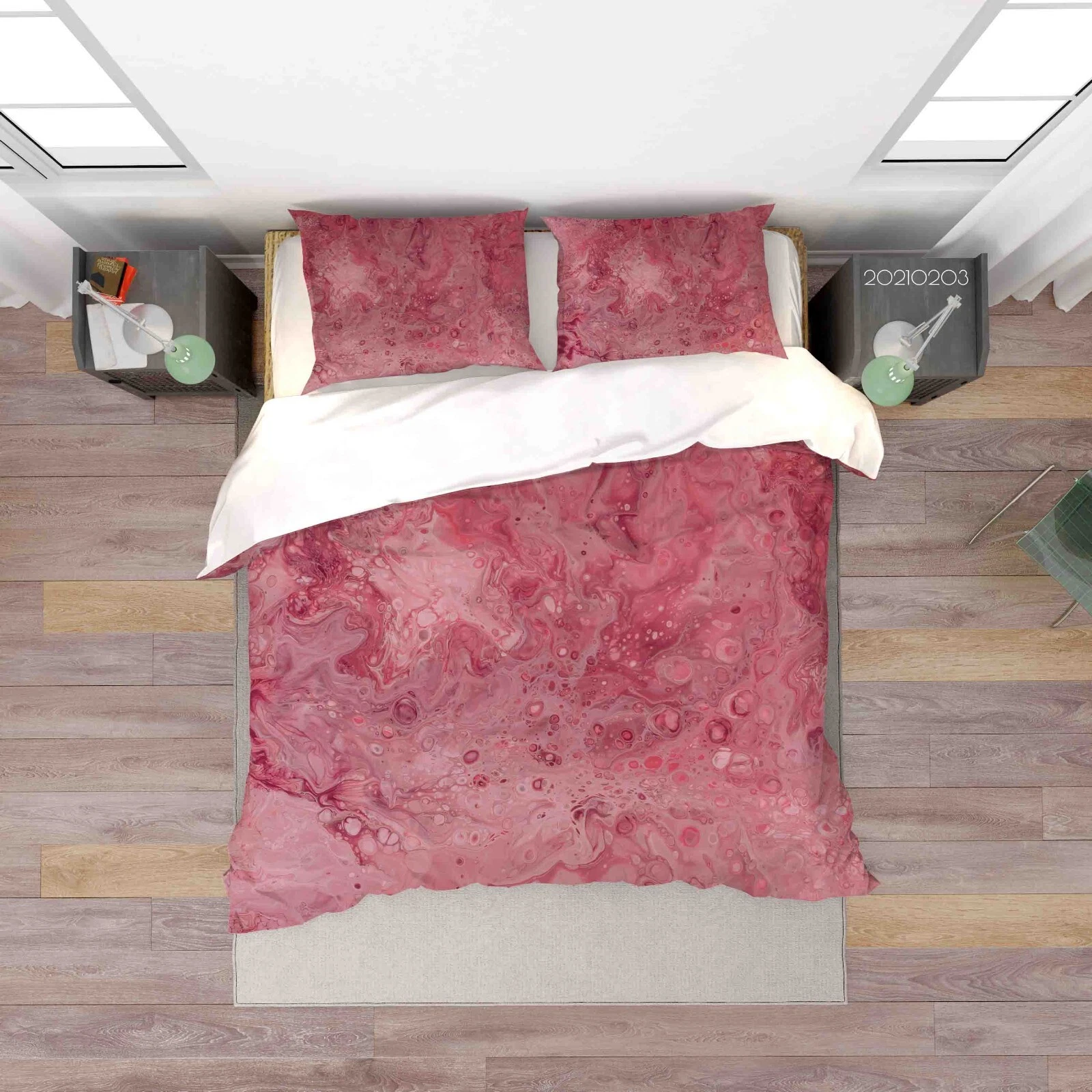 3D Marble Texture Pink Quilt Cover Set Bedding Set with Pillowcases